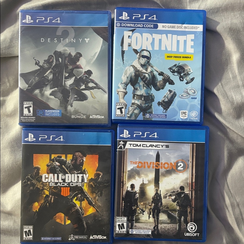 PS4 Game Bundle - Destiny, Fortnite, Call of Duty: Black Ops 4, The Division 2